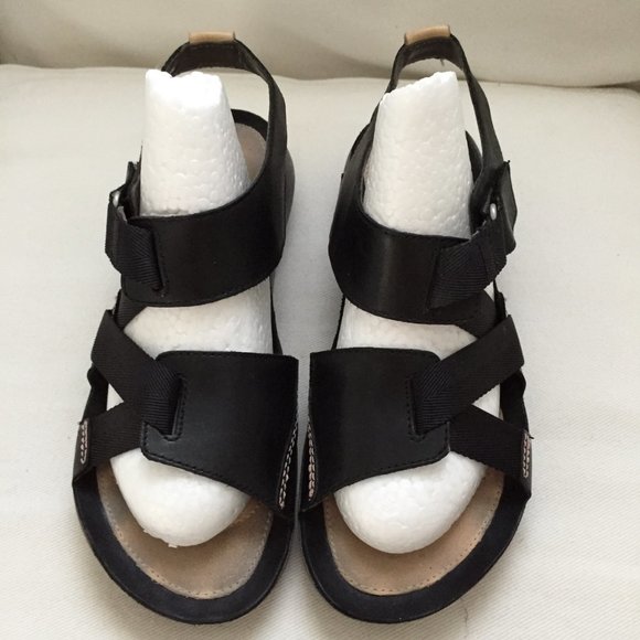Clarks Trigenic Black Leather Tri Clover Comfort Strappy Sandals Size 6 - Picture 2 of 12